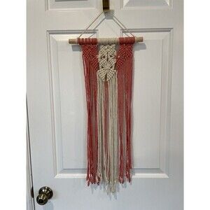 Macrame Wall Hanging Boho Pink Tassel Wall Art Tapestry for Bedroom Living Room